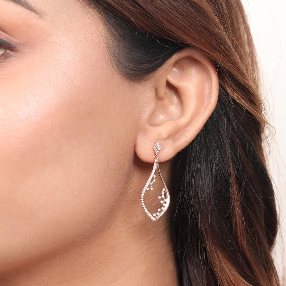 Abstract Beauty Rose Gold Plated 925 Sterling Silver Stud Earrings - Image 3