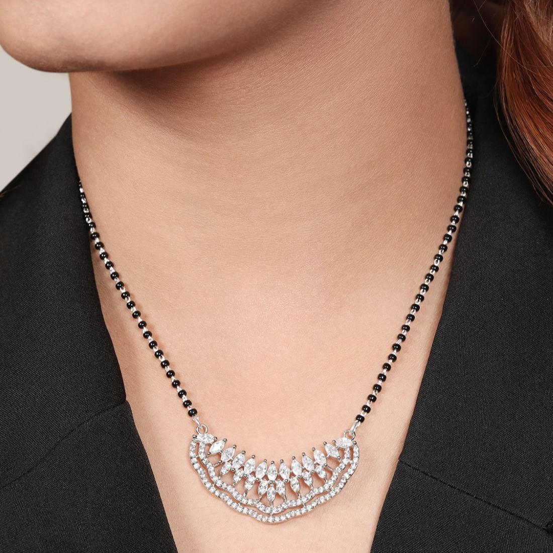 Abstract Elegance Rhodium Plated 925 Sterling Silver Mangalsutra Pendent - Image 3