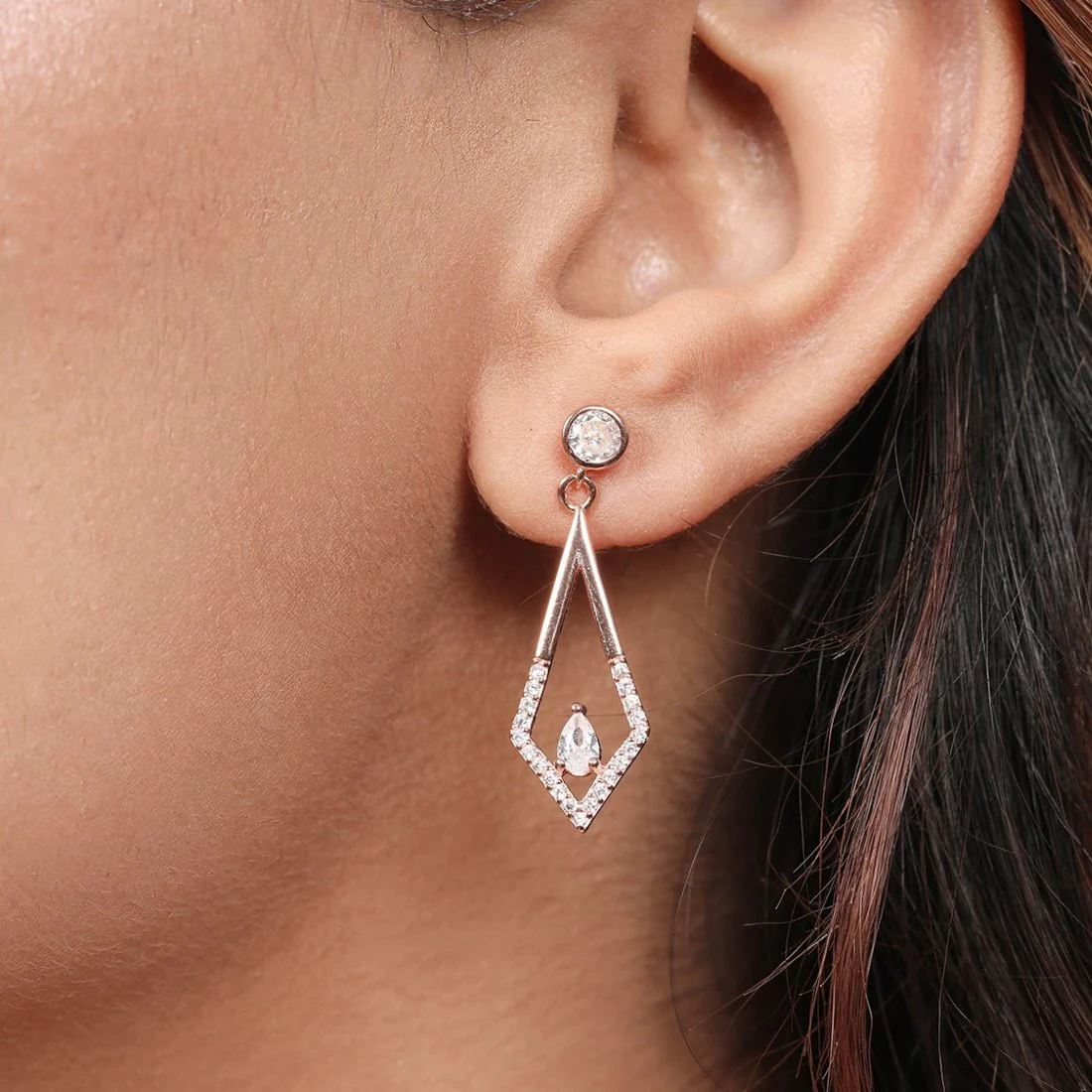 Abstract Elegance Rose Gold Plated 925 Sterling Silver Abstract Stud Earrings - Image 2