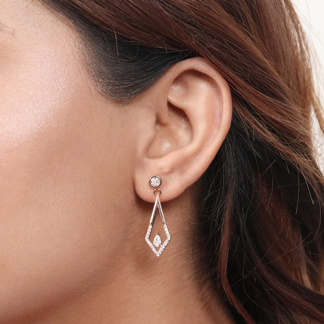 Abstract Elegance Rose Gold Plated 925 Sterling Silver Abstract Stud Earrings - Image 3