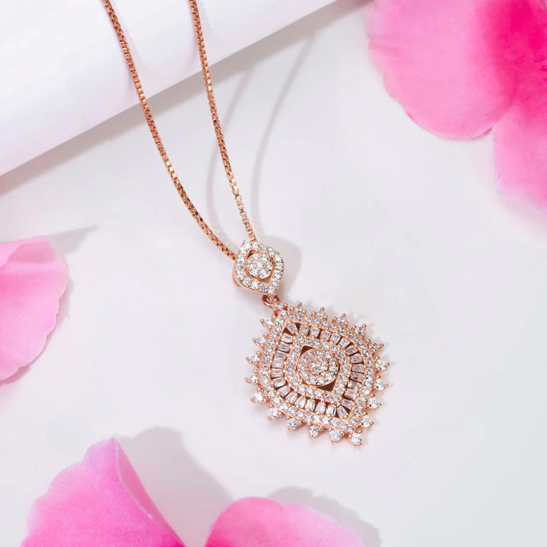 Abstract Radiance 925 Sterling Silver Rose Gold-Plated Pendant with Chain - Image 2