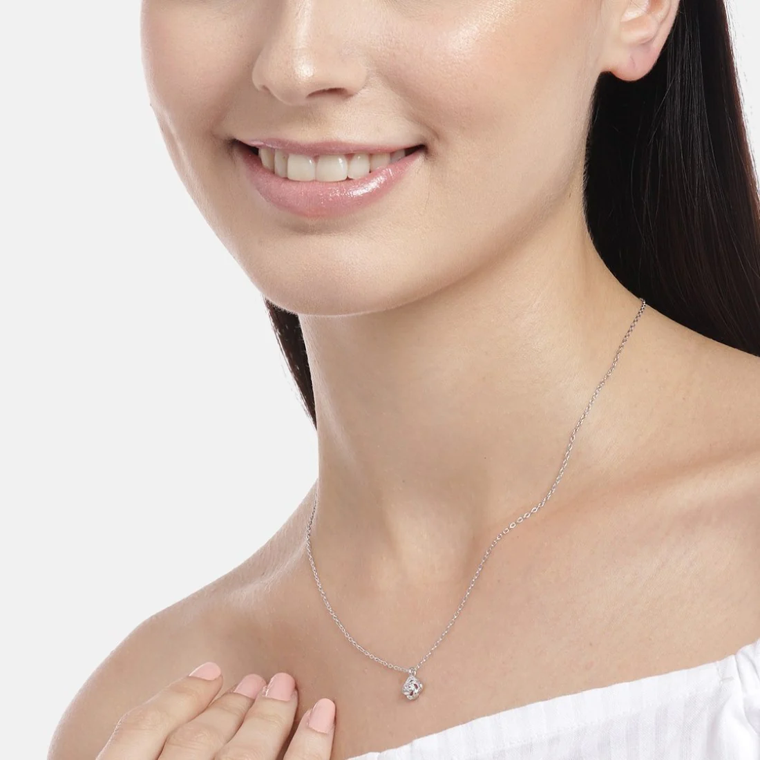 Abstract Radiance Rhodium-Plated Cubic Zirconia Sterling Silver Necklace - Image 2