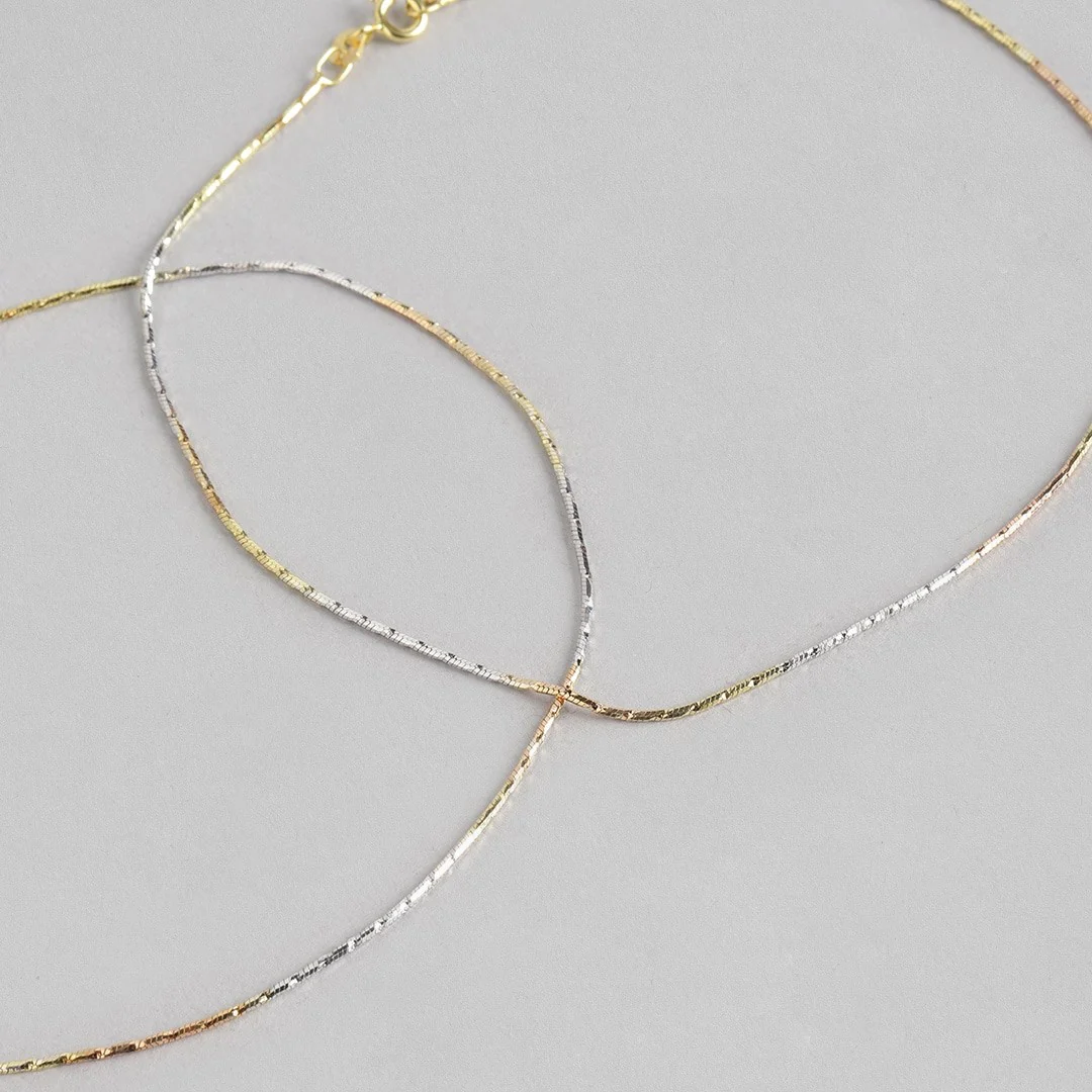 Adorable Triple Tone 925 Sterling Silver Anklet - Image 10