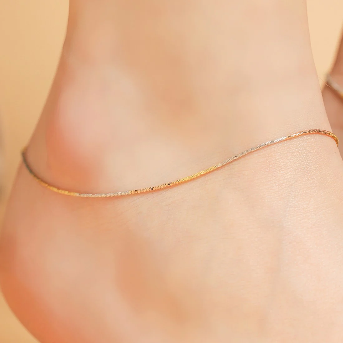 Adorable Triple Tone 925 Sterling Silver Anklet - Image 4