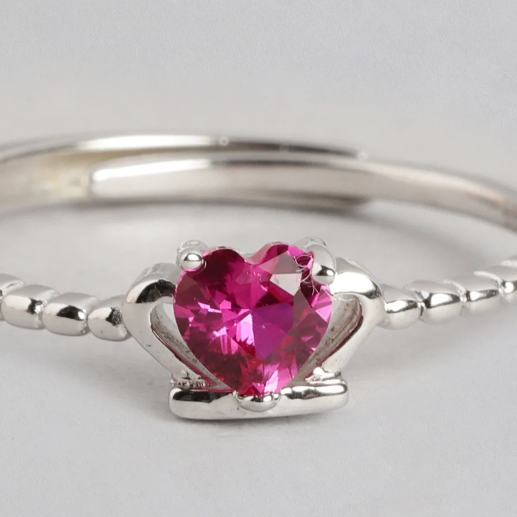 Alora Ruby Heart 925 Sterling Silver CZ Ring for Women (Adjustable) - Image 6