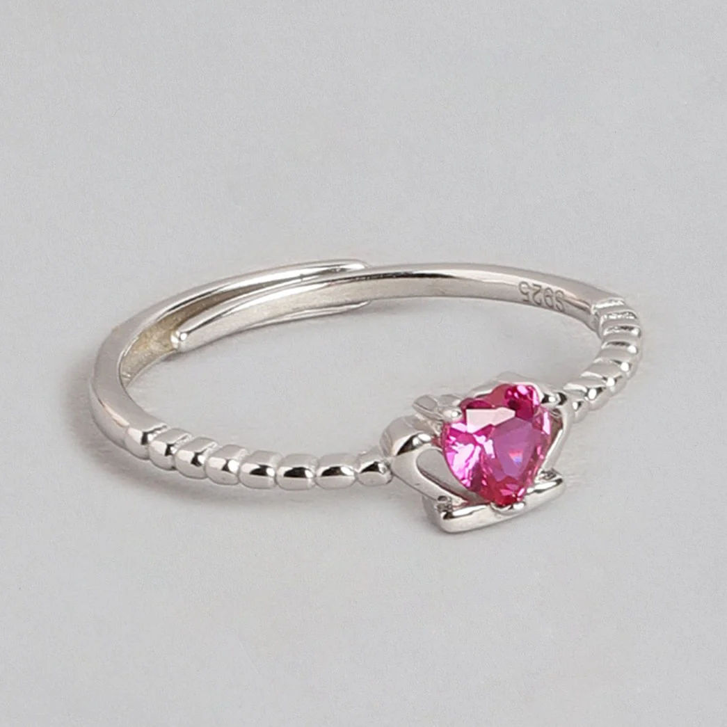 Alora Ruby Heart 925 Sterling Silver CZ Ring for Women (Adjustable) - Image 7