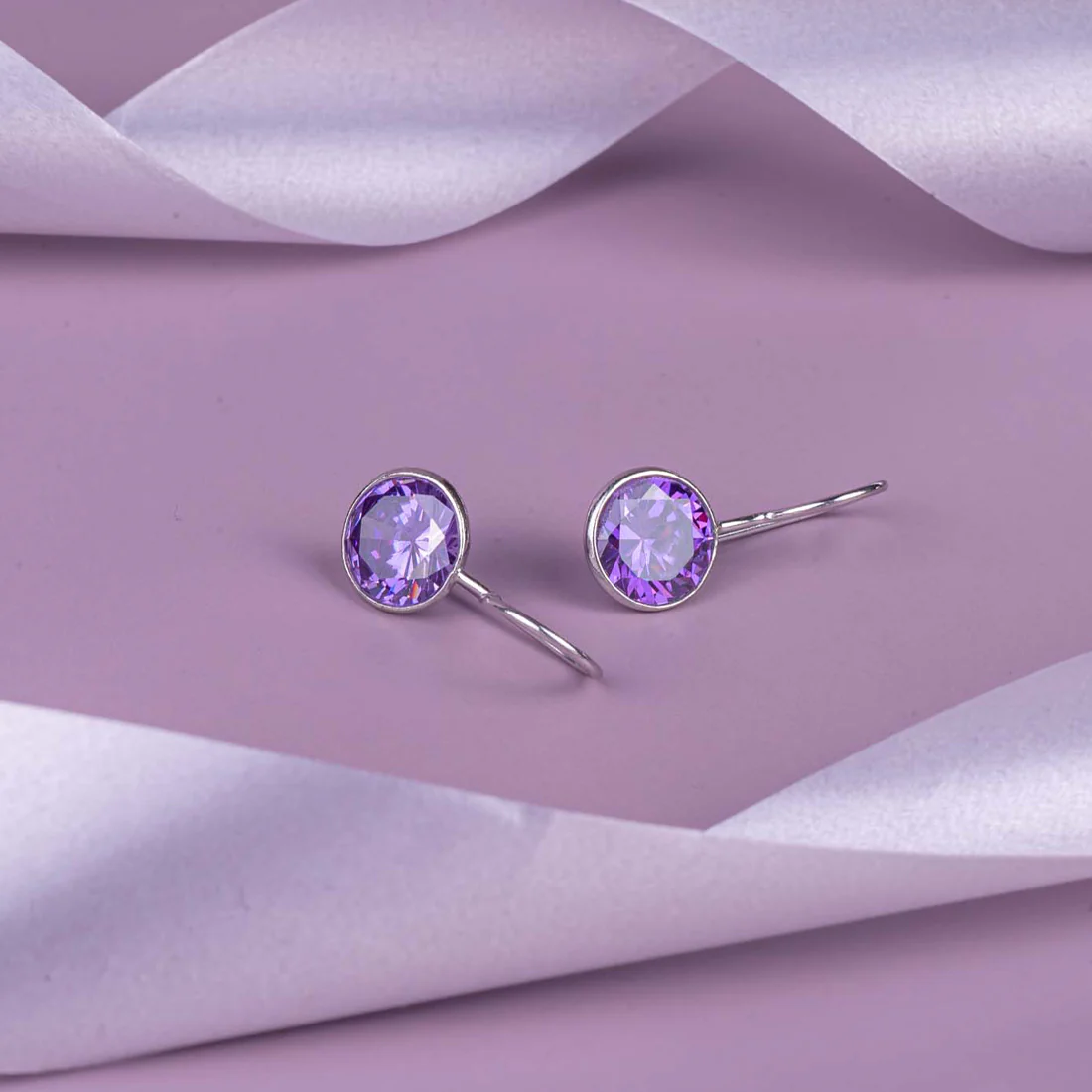 Amethyst Stone Rhodium Plated 925 Sterling Silver Earring - Image 2