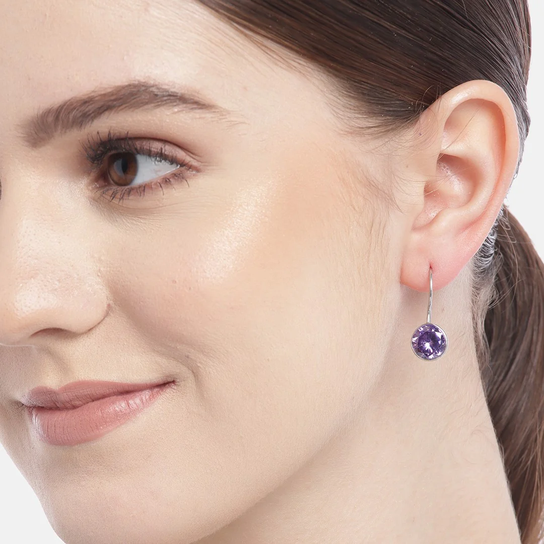 Amethyst Stone Rhodium Plated 925 Sterling Silver Earring - Image 3