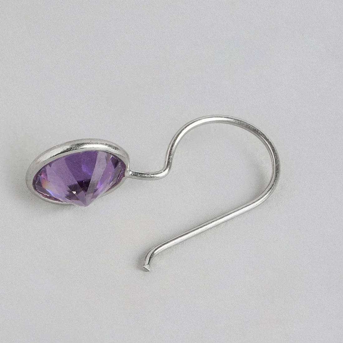 Amethyst Stone Rhodium Plated 925 Sterling Silver Earring - Image 5