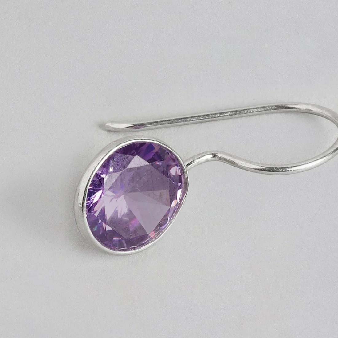 Amethyst Stone Rhodium Plated 925 Sterling Silver Earring - Image 6