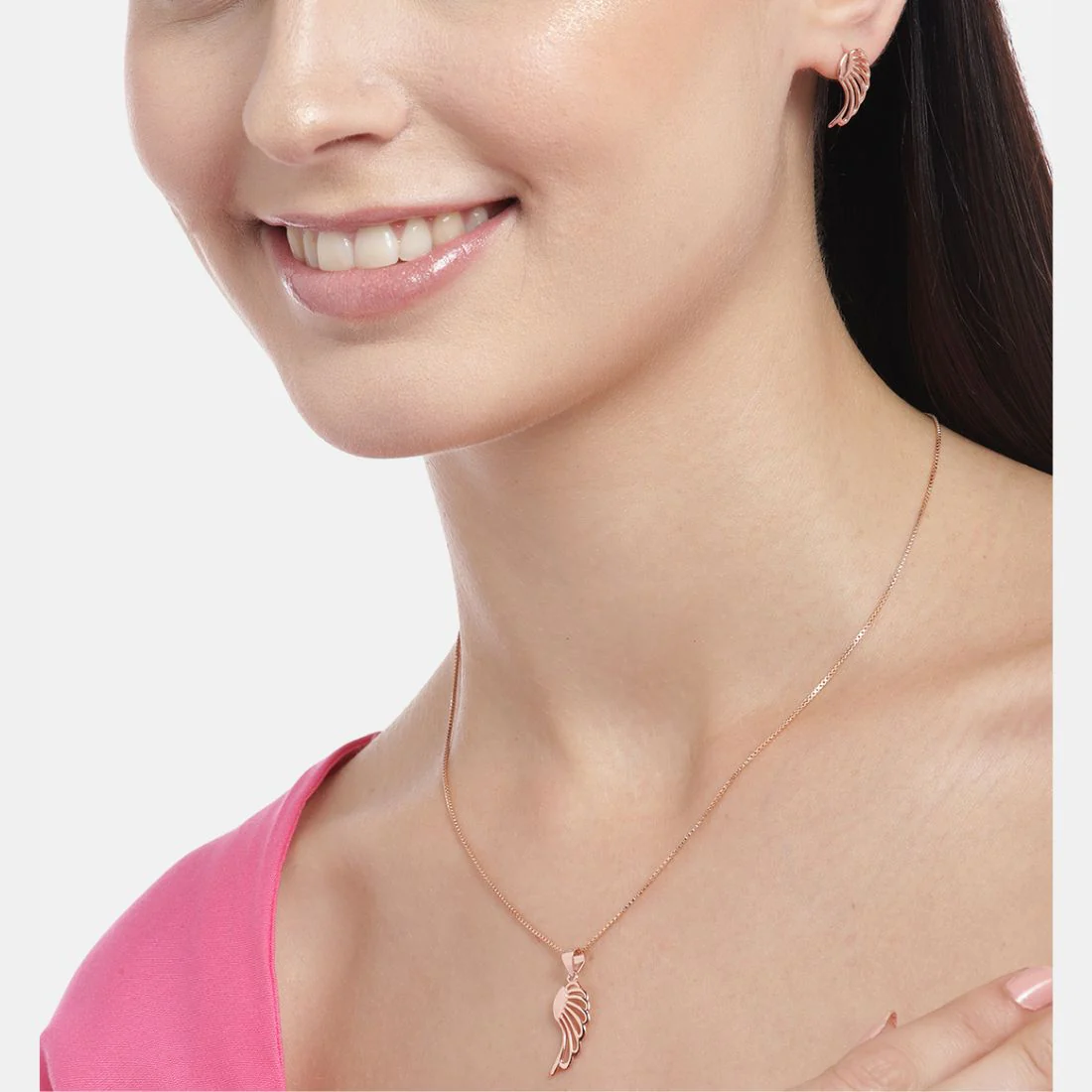 Angelic Crimson Wings Rose Gold-Plated 925 Sterling Silver Jewelry Set - Image 4