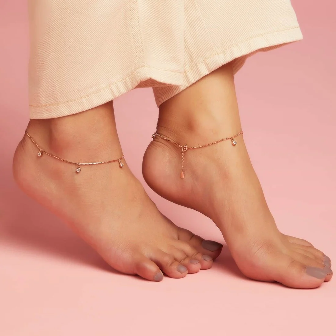 Drop CZ Rose Gold Plated 925 Sterling Silver Anklet - Image 3