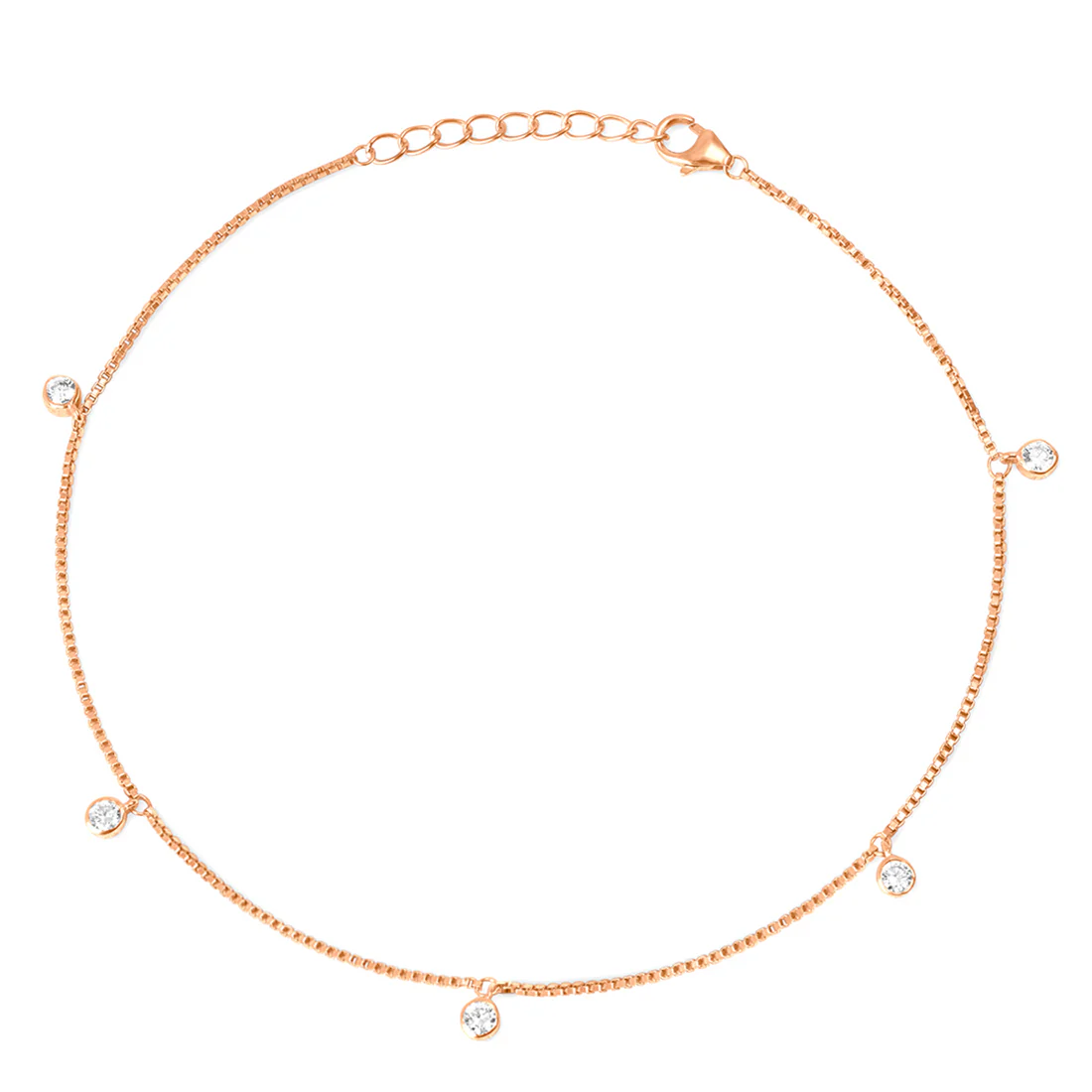 Drop CZ Rose Gold Plated 925 Sterling Silver Anklet - Image 5