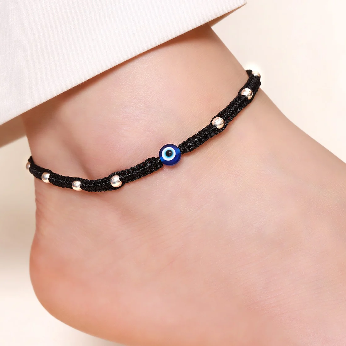 Beaded Evil Eye 925 Sterling Silver Thread Anklet - Image 3