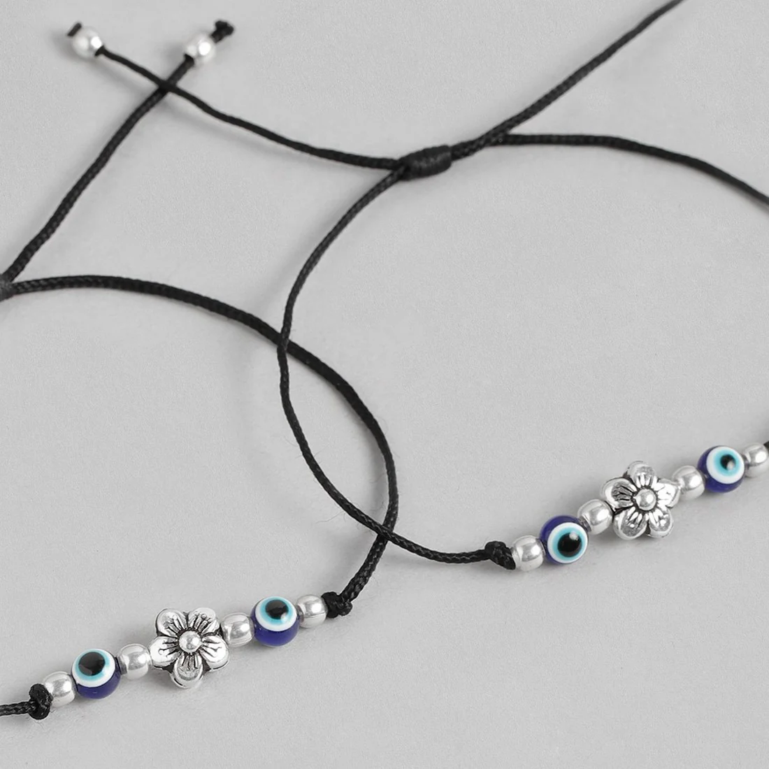 Floral Evil eye 925 Sterling Silver Thread Anklet - Image 8