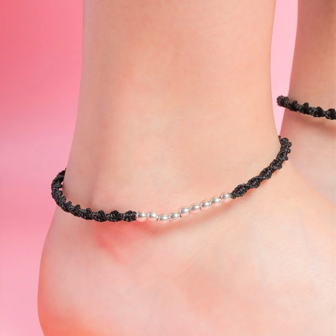 Shimmering Harmony Rhodium-Plated 925 Sterling Silver Adjustable Anklet - Image 6