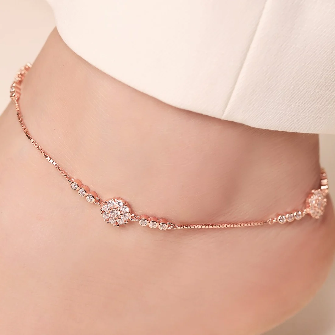 Floral Aura Rose Gold Plated CZ 925 Sterling Silver Anklet - Image 2