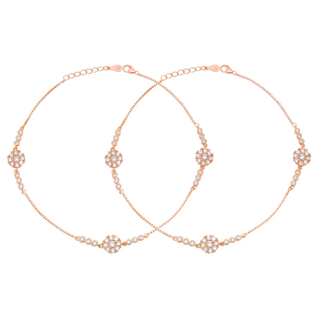 Floral Aura Rose Gold Plated CZ 925 Sterling Silver Anklet - Image 3