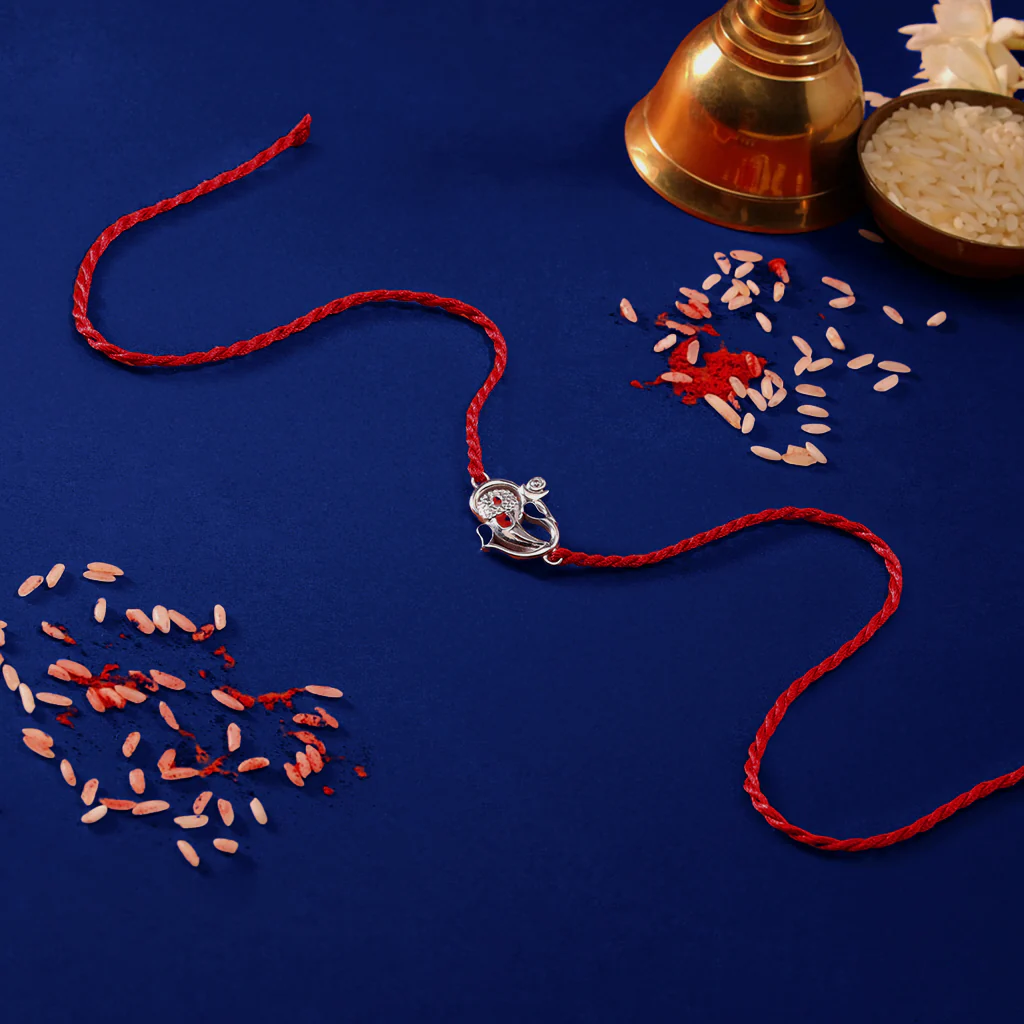 Auspicious Lord Ganesh Ji CZ Sterling Silver Thread Rakhi - Image 13