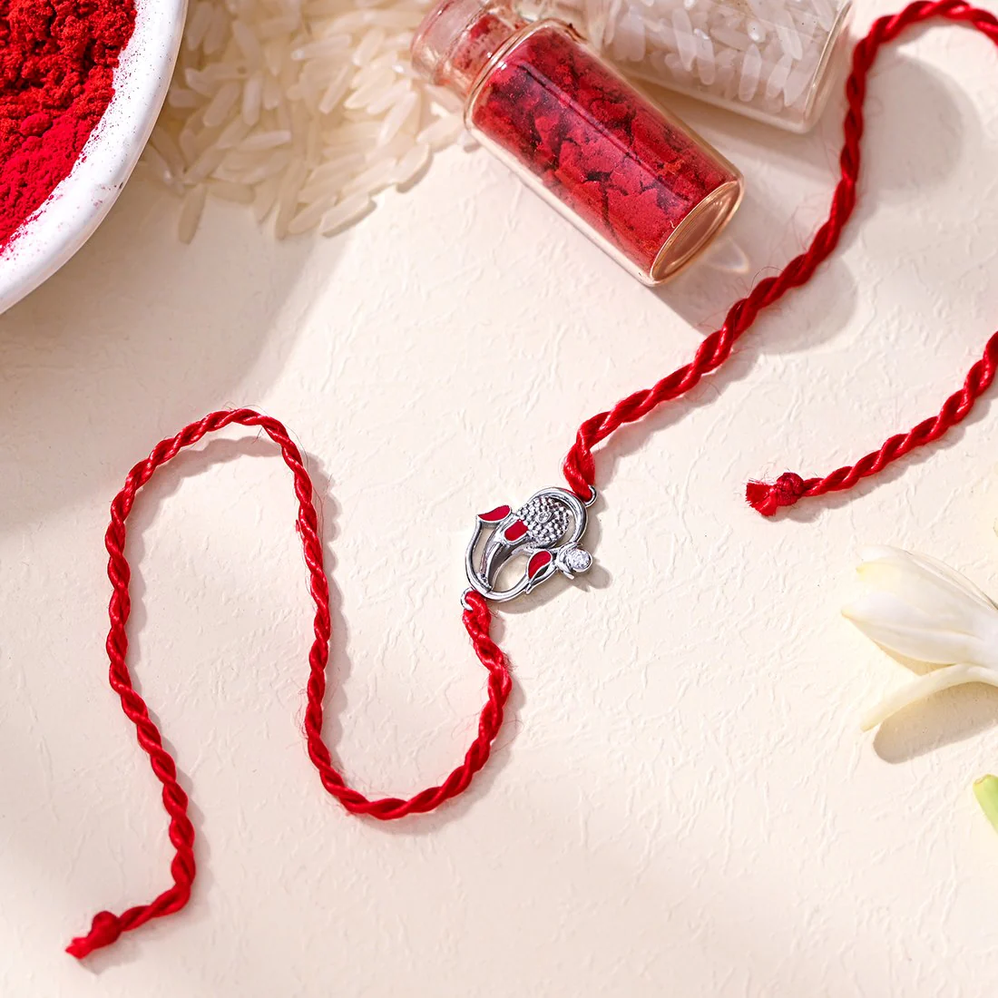 Auspicious Lord Ganesh Ji CZ Sterling Silver Thread Rakhi - Image 6