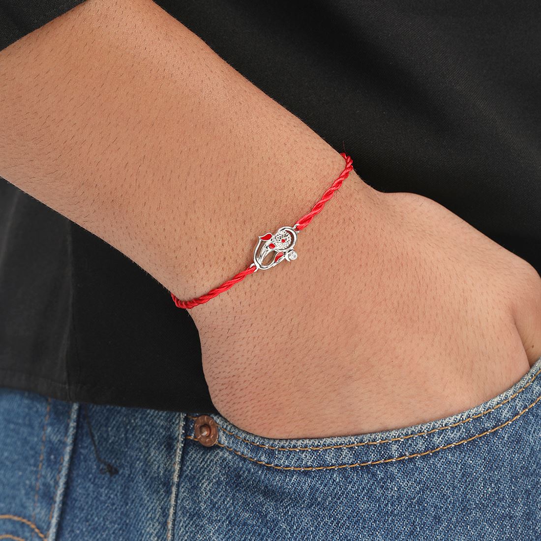 Auspicious Lord Ganesh Ji CZ Sterling Silver Thread Rakhi - Image 8