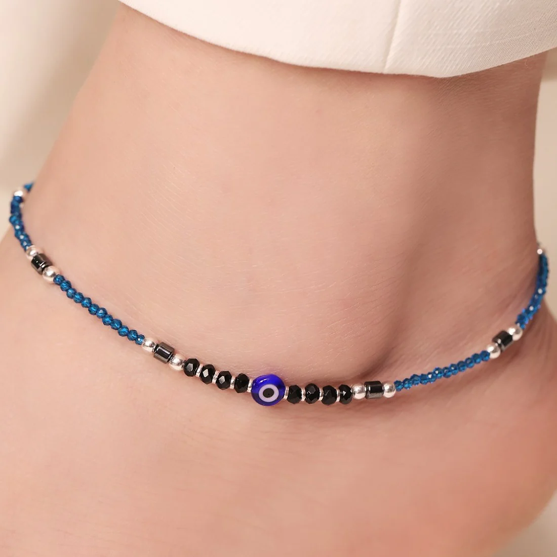Azure Ward 925 Sterling Silver Rhodium-Plated Evil Eye Anklet - Image 2