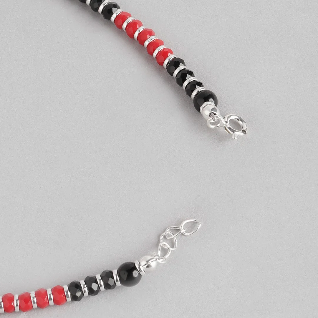 Black and Red Beaded 925 Sterling Silver Anklet - Image 8
