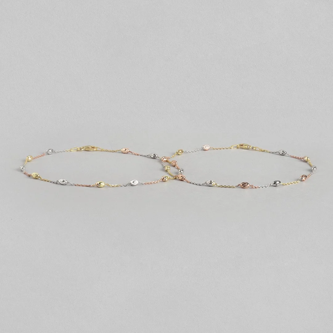Beaded Chain Beauty Triple Tone 925 Sterling Silver Chain Anklet - Image 7
