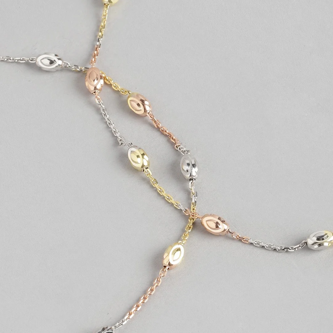 Beaded Chain Beauty Triple Tone 925 Sterling Silver Chain Anklet - Image 8