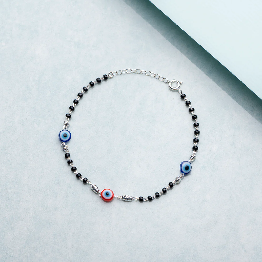 Beaded Evil Eye 925 Sterling Silver Chain Bracelet - Image 3