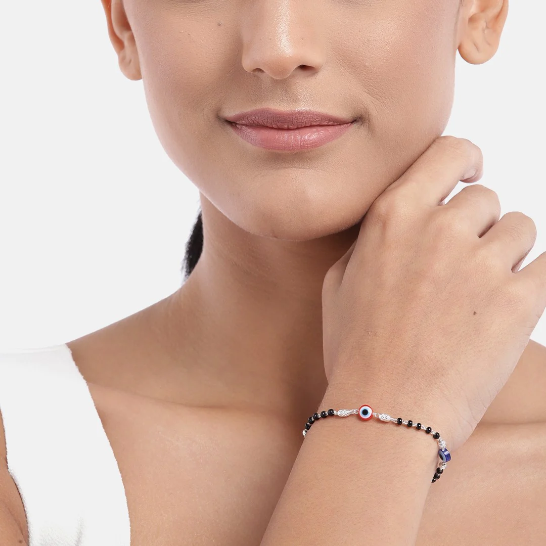 Beaded Evil Eye 925 Sterling Silver Chain Bracelet - Image 5