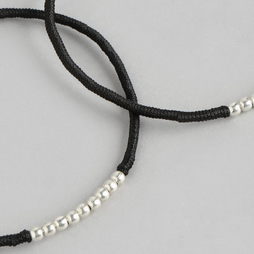 Beaded Line Rhodium Plated 925 Sterling Silver Thread Anklet - Image 6