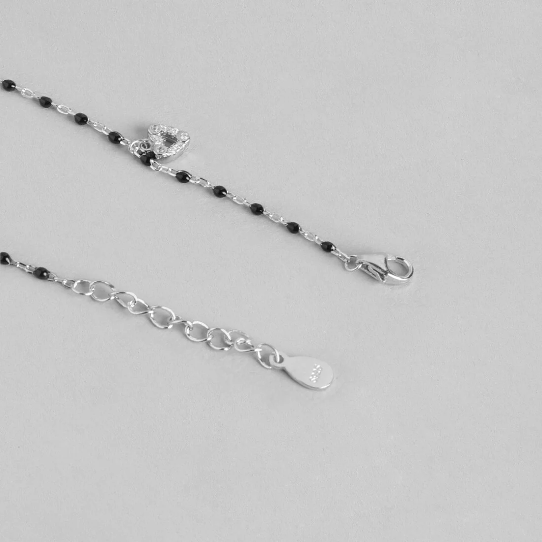 Black Beads with Heart Charms 925 Sterling Silver Anklet - Image 9