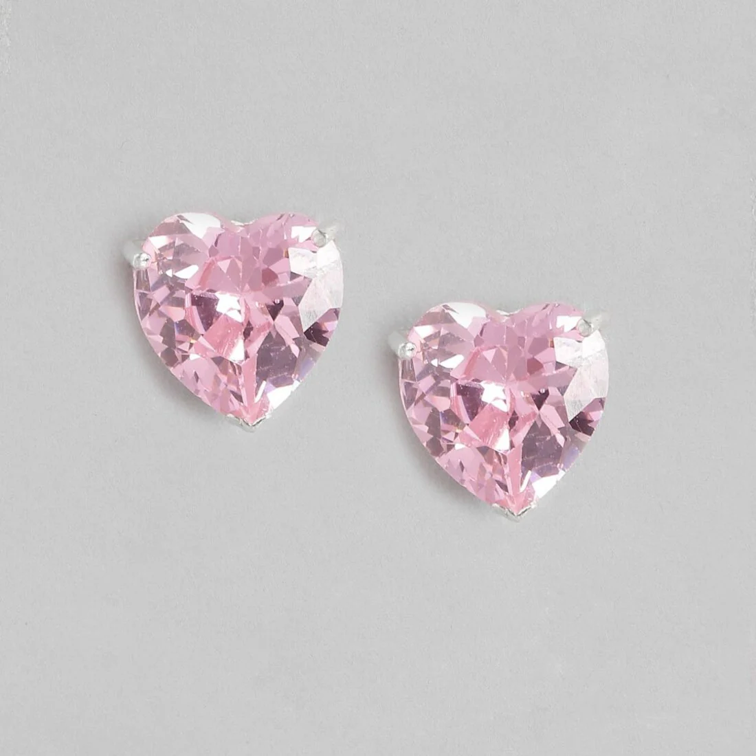 Pink Solitaire Rhodium Plated 925 Silver Stud Earrings - Image 3