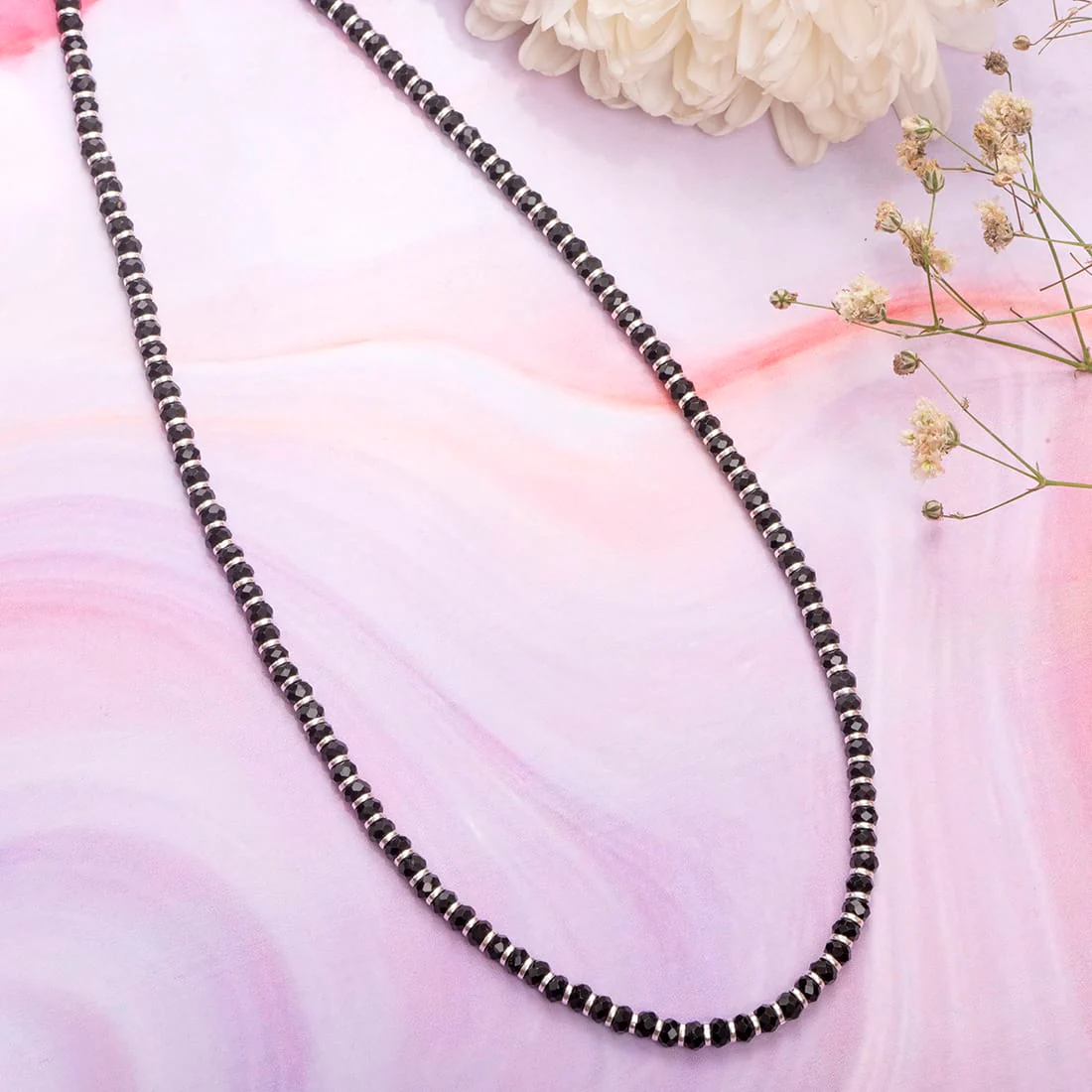 Black Beads 925 Sterling Silver Necklace - Image 2