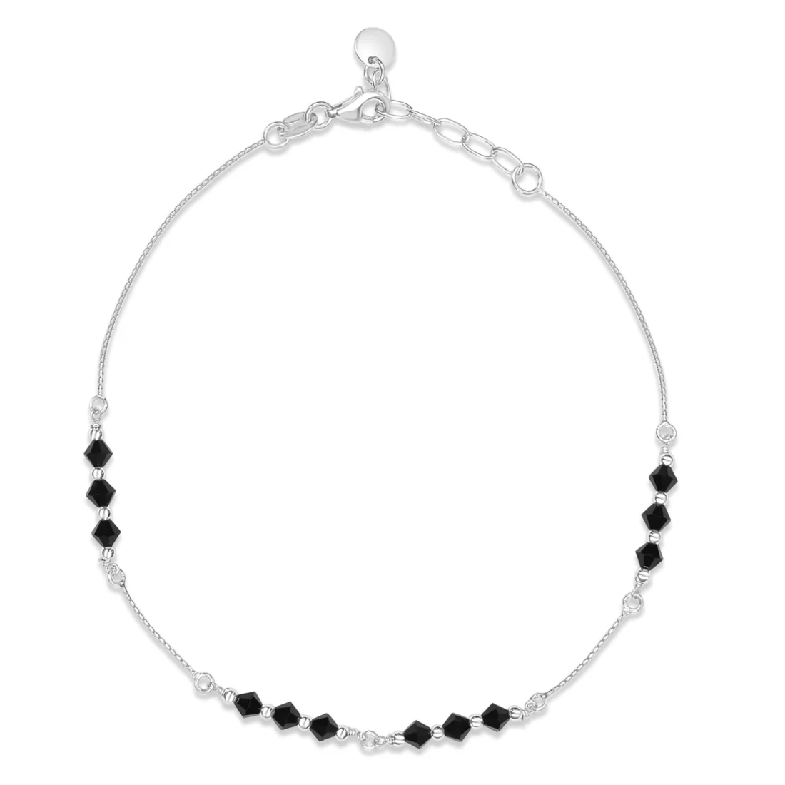 Black Beauty Rhodium Plated 925 Sterling Silver Adjustable Chain Anklet - Image 4