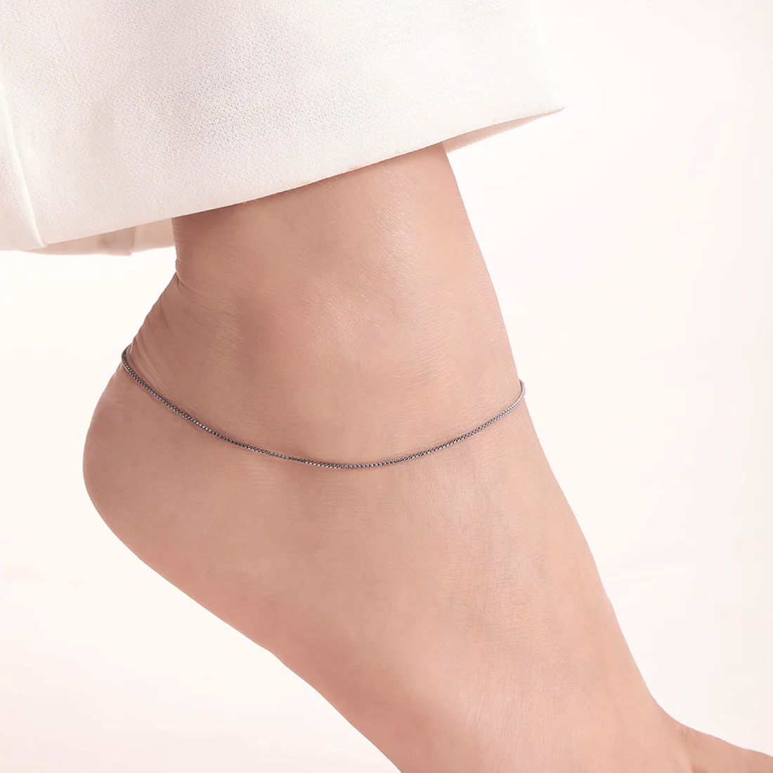 Black Rhodium plated 925 Sterling Silver Box Chain Anklet - Image 2