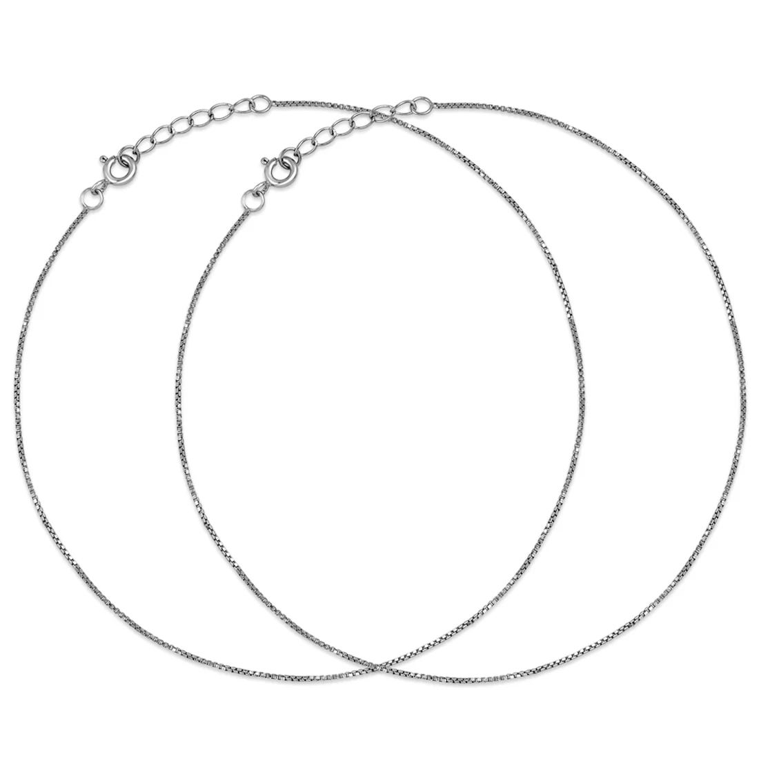Black Rhodium plated 925 Sterling Silver Box Chain Anklet - Image 3