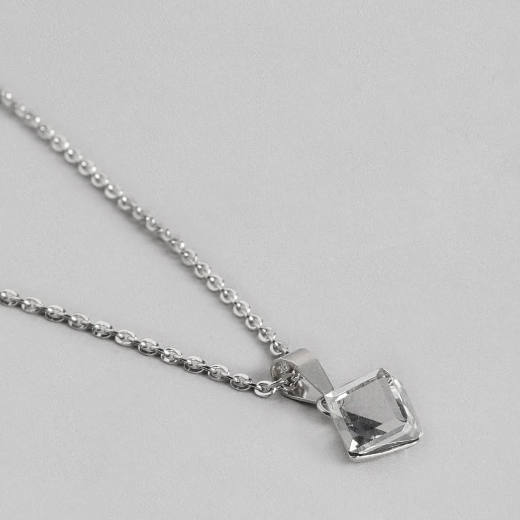 White Solitaire Cube 925 Sterling Silver CZ Necklace - Image 8