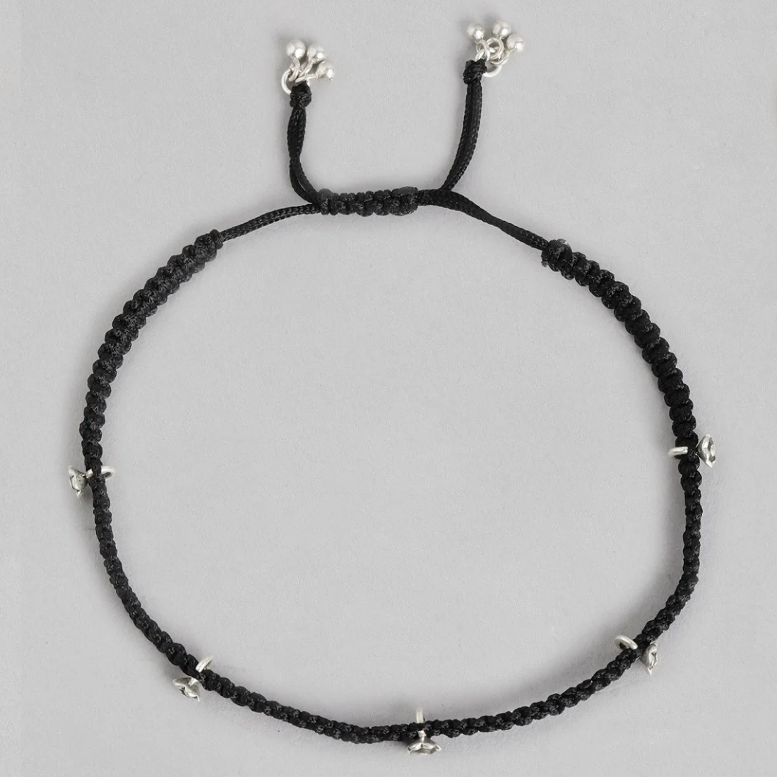 Black Thread Floral Charms 925 Sterling Silver Anklet - Image 5