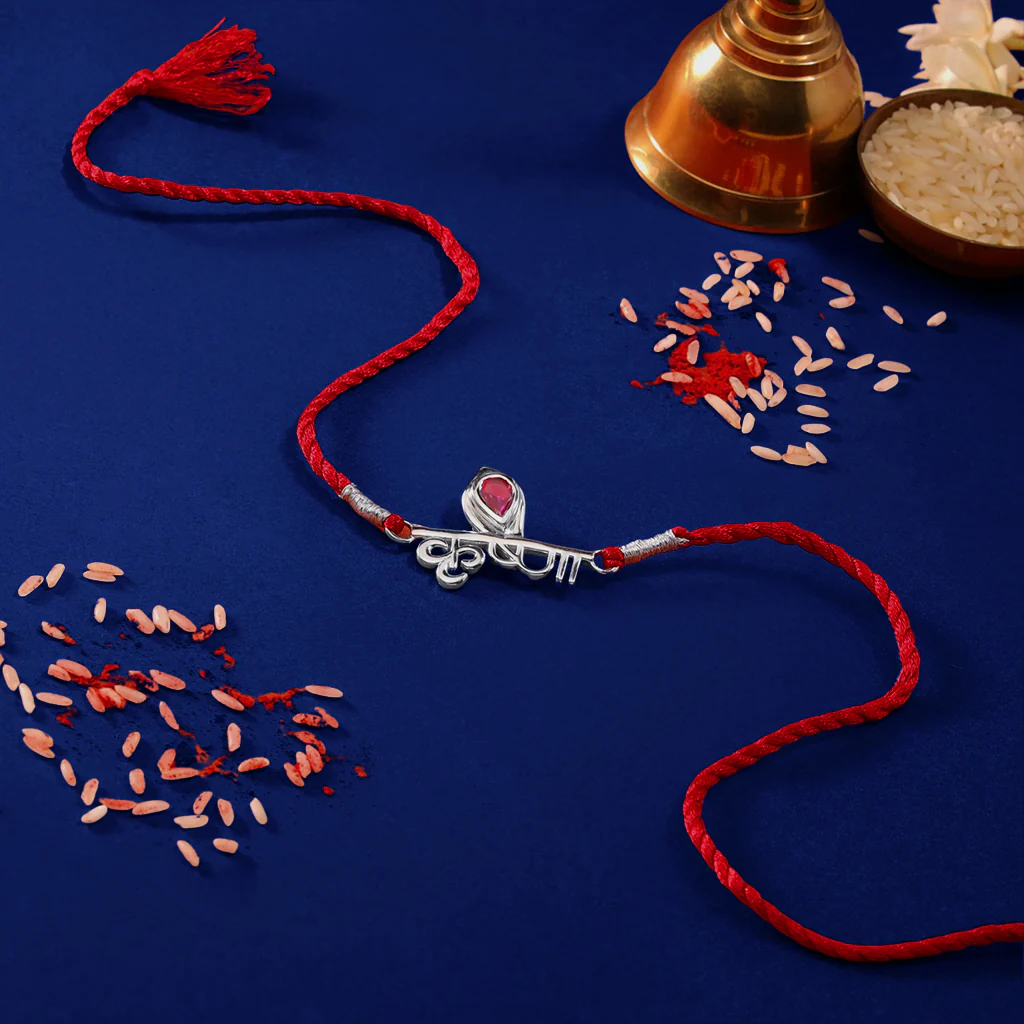 Blessed Krishna Ji Rhodium-Plated Sterling Silver Thread Rakhi For Him - Image 5