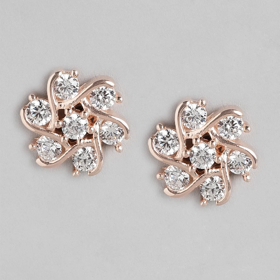 Bloomed Brilliance Rose Gold Plated CZ 925 Sterling Silver Flower Earrings - Image 3