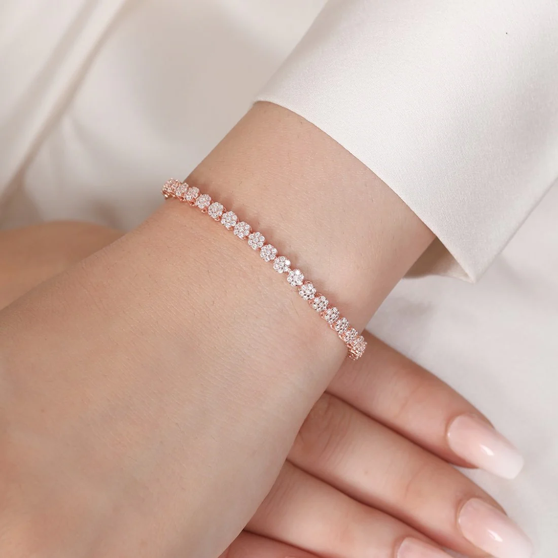 Blooming Grace Rose Gold Plated 925 Sterling Silver Flower Bracelet - Image 2