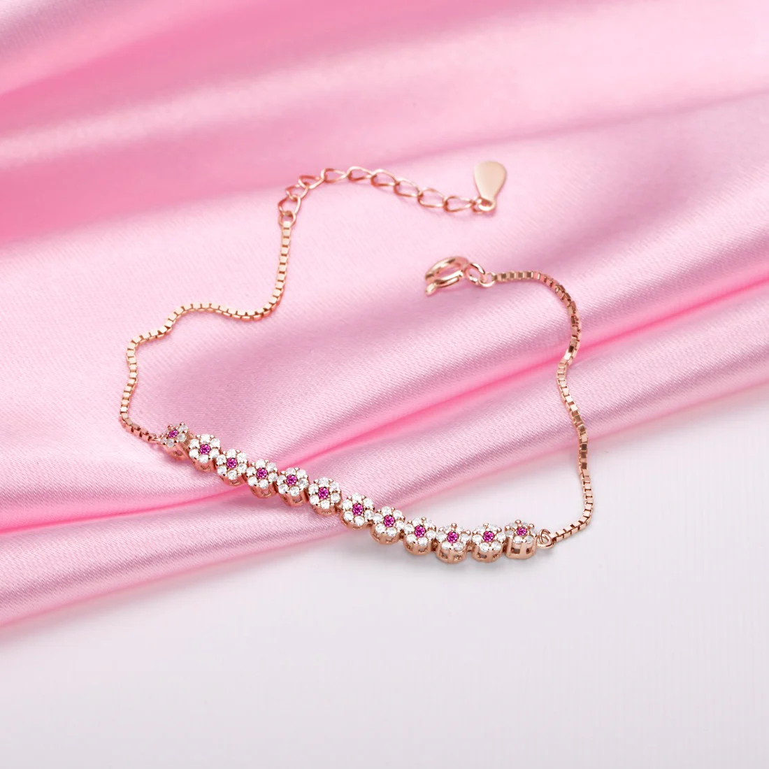 Blooming Petals Rose Gold 925 Sterling Silver Adjustable Floral Bracelet