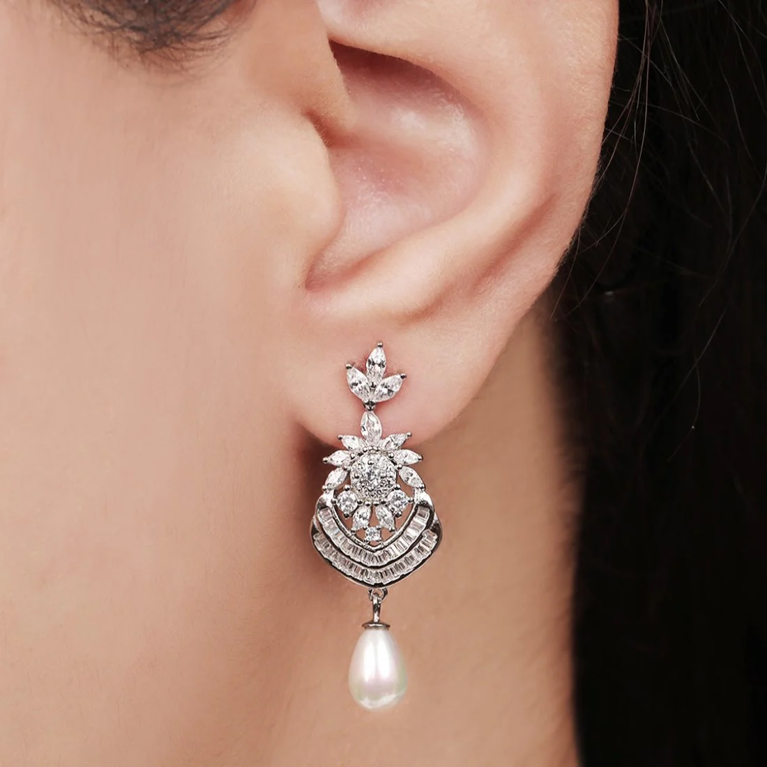 Blooms in Frost Rhodium-Plated 925 Sterling Silver Earrings - Image 2