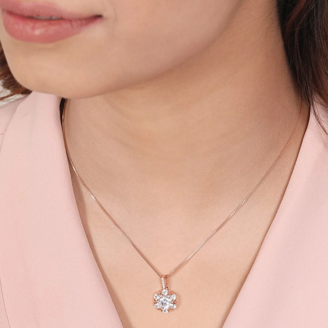 Blooms of Elegance Rose Gold-Plated 925 Sterling Silver Pendant with Chain