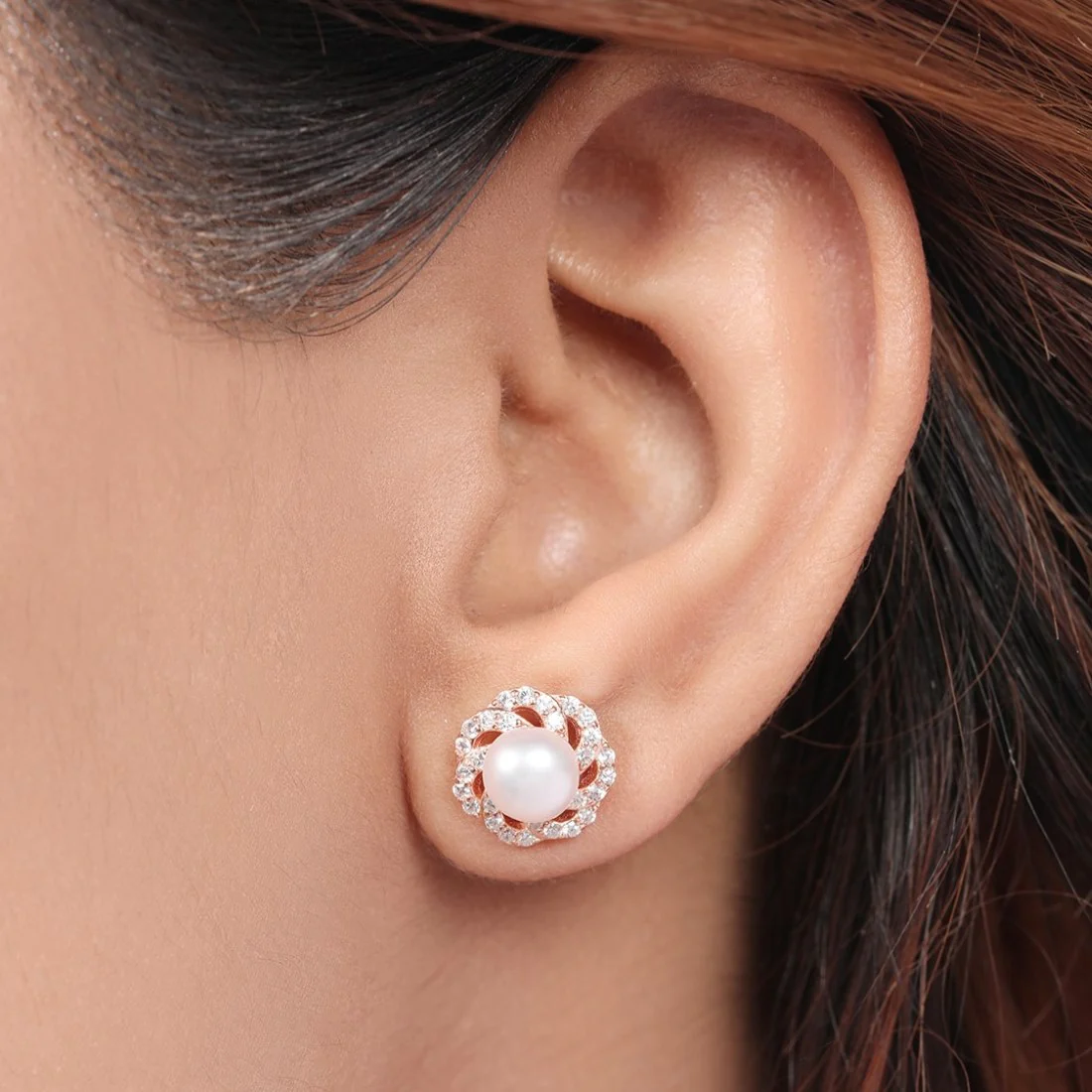Blossom Pearl-CZ Harmony 925 Sterling Silver Rose Gold-Plated Earring - Image 2