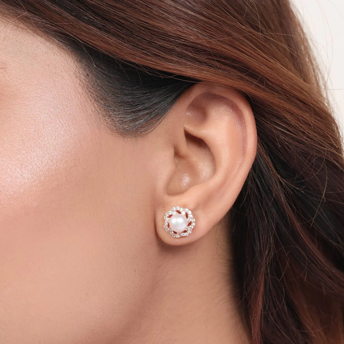 Blossom Pearl-CZ Harmony 925 Sterling Silver Rose Gold-Plated Earring - Image 3