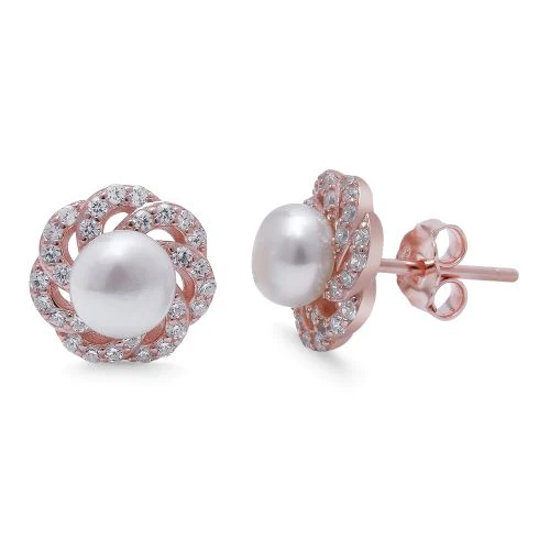 Blossom Pearl-CZ Harmony 925 Sterling Silver Rose Gold-Plated Earring - Image 4