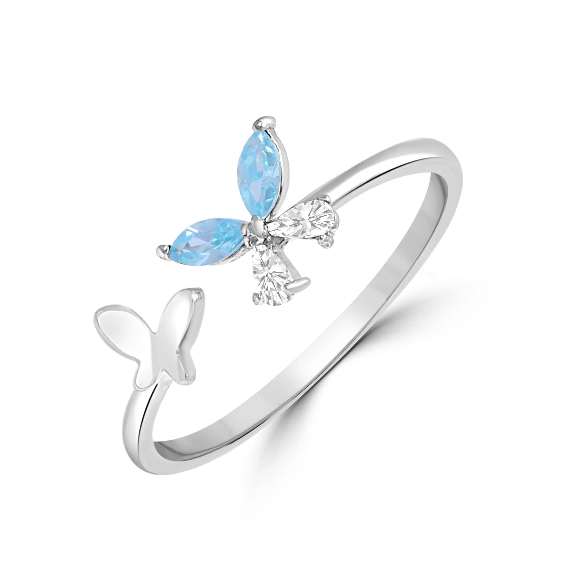 Blue Butterfly Rhodium Plated 925 Sterling Silver Ring - Image 3